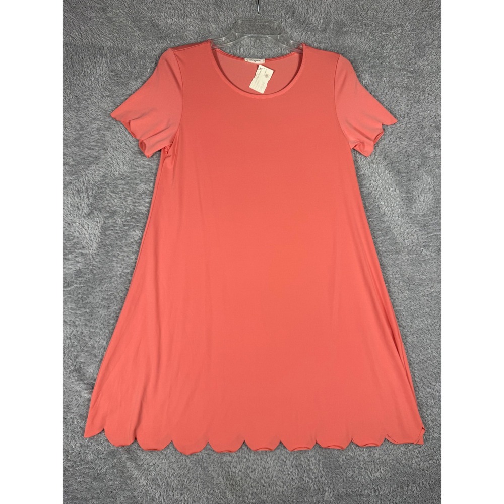 12PM by Mon Ami Scallop Edge Dress Womens Large Coral NWT Short Sleeve A-Line